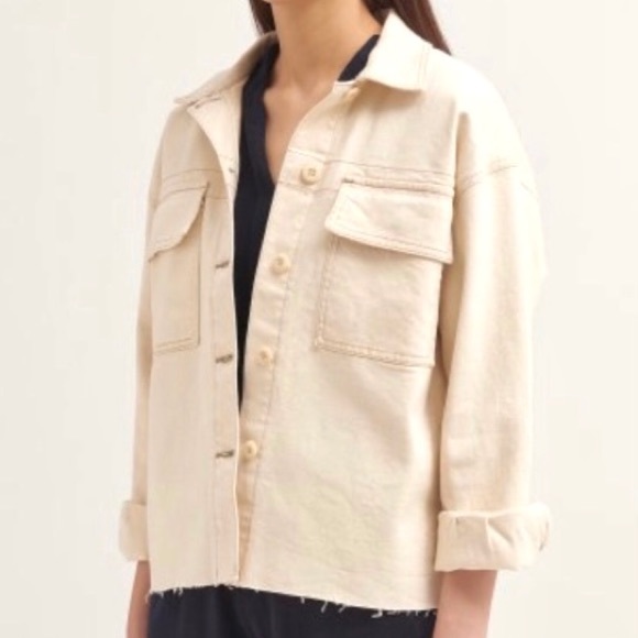 J Brand Oversized Double Pocket Jacket Women’s Size M Denim Boxy Fit Raw Hem - Picture 2 of 11